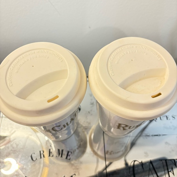 Pair of Rum Chata Glass mugs with Rubber Tops - Picture 2 of 4